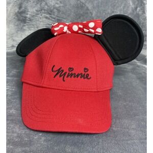 Disney Minnie Mouse With Ears Hat Cap Snapback Red Adjustable Embroidered Bow